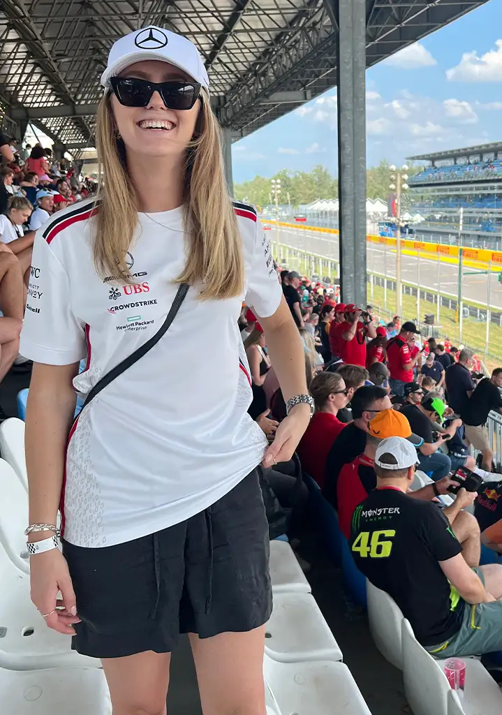 Lisette Holm visiting a Formula 1 Grand Prix