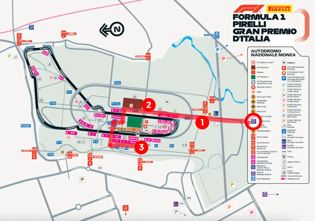 Monza National Autodrome Travel Guide - Walking distances 2