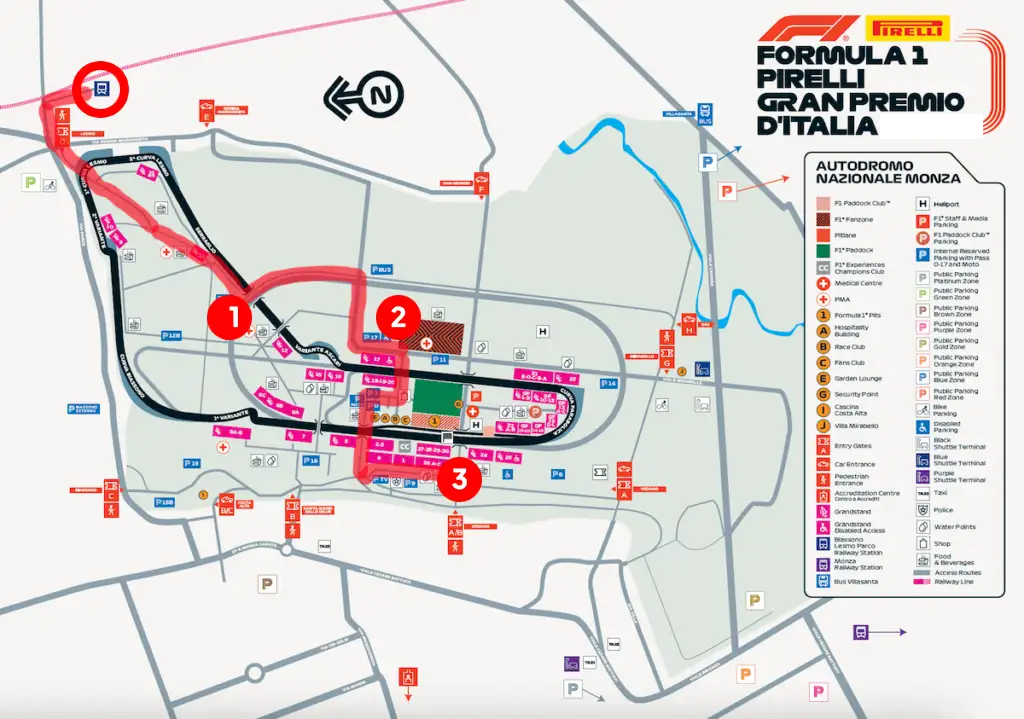 Monza National Autodrome Travel Guide - Walking distances